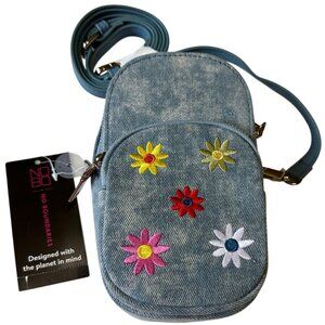 No Boundaries Rounded Phone Crossbody Blue Wash Floral 100% Polyester-NWT